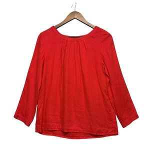 J.Crew Womens 4 Tunic Top Red Pleated 100% Linen Long Sleeve Peasant Minimalist